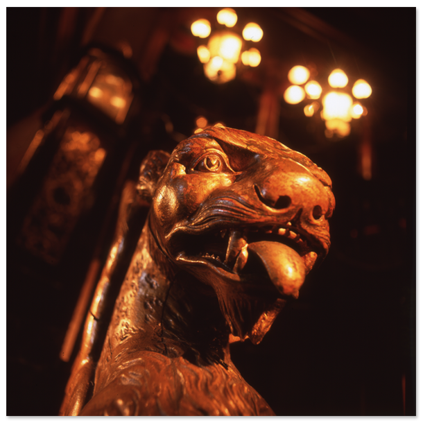 Photograph of the grand staircase inside The Magic Castle.